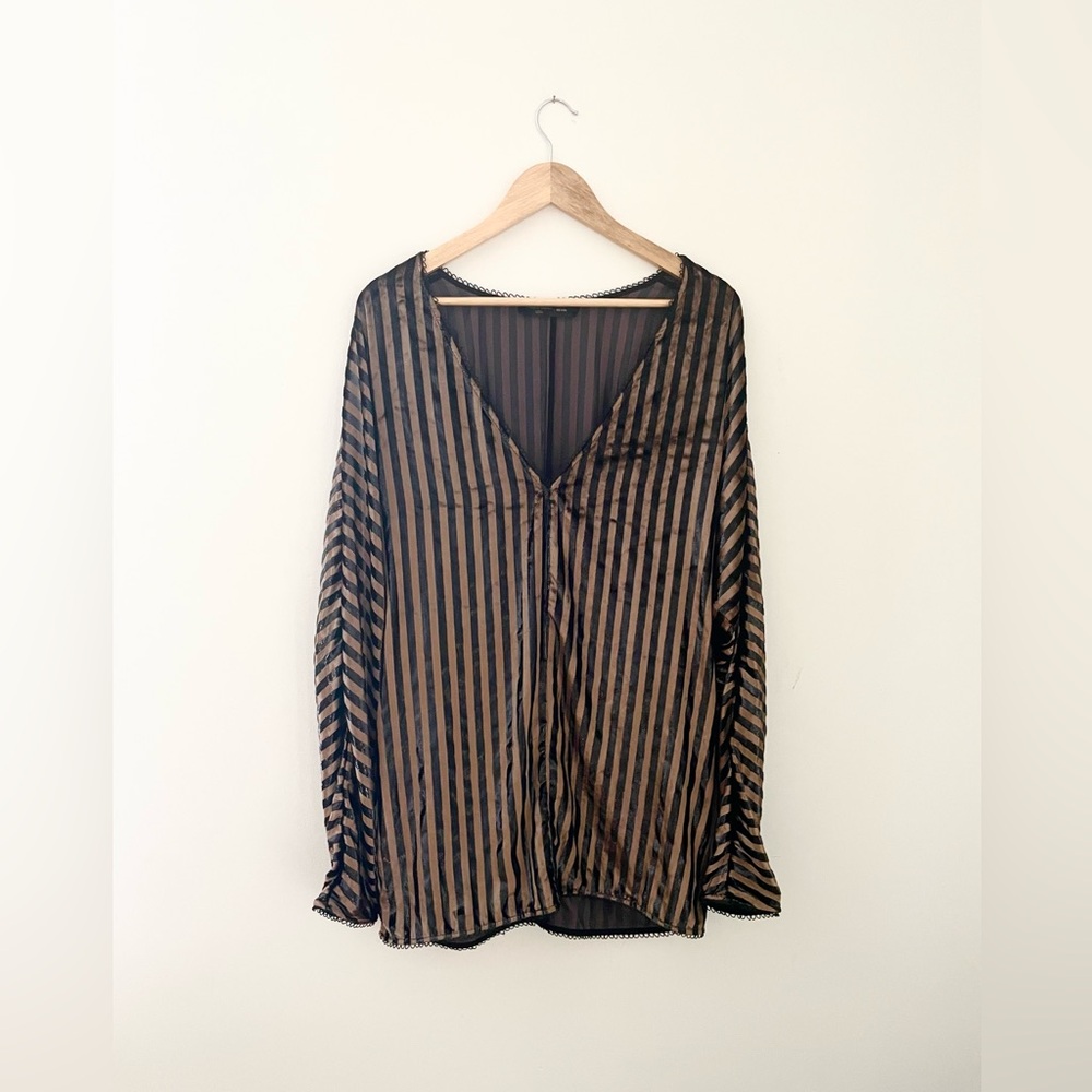 HOUSE OF HARLOW brown and black long sleeve deep V shift dress M